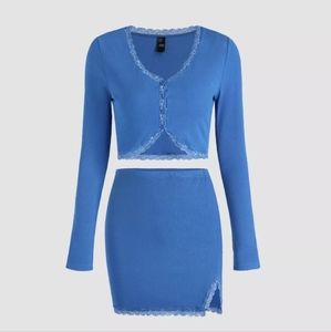💙 Blue Lace Trim Knit Skirt & Top Two Piece Set 💙